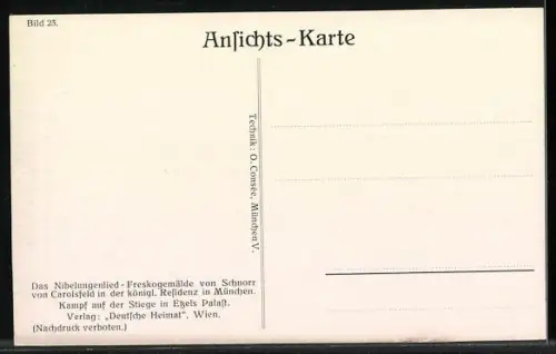 Künstler-AK Julius Schnorr von Carolsfeld: Das Nibelungenlied, Kampf auf der Stiege in Etzels Palast