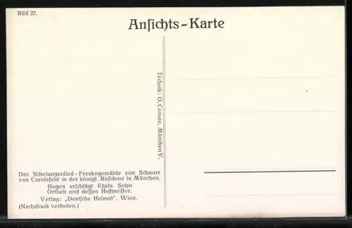 AK Nibelungen, Bild Nr. 22, Hagen erschlägt Etzels Sohn Ortlieb