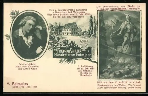 AK Bauerbach / Meiningen, 100. Todesjahr Friedrich Schiller, Wolzogen`sche Landhaus, Schiller-Bildnis