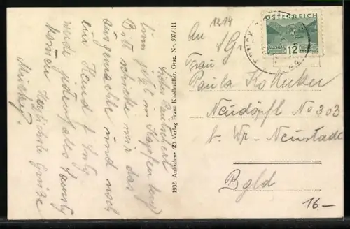 AK Bruck a/ Mur, Teilansicht mit Bahnhof