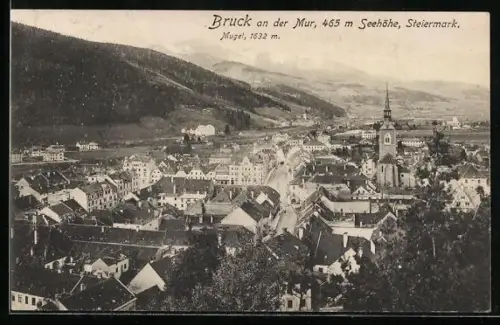 AK Bruck a. d. Mur, Ortsansicht aus der Vogelschau mit Mugel