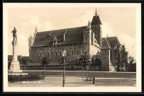 AK Marienburg / Malbork, Schloss und Abstimmungsdenkmal