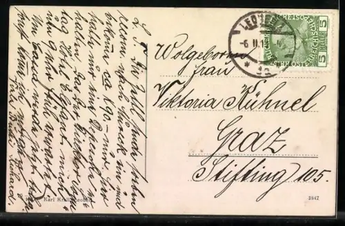 AK Leoben, Strassenpartie am Stadtturm, Gasthaus zum Mohren