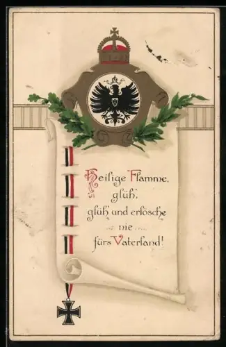AK Adlerwappen und Eisernes Kreuz mit patriotischem Spruch