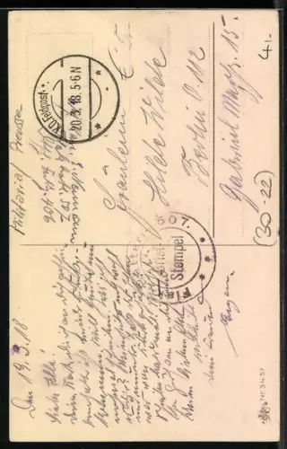 AK Furchtlos und treu, Fahne mit Wappen und Eichenzweigen