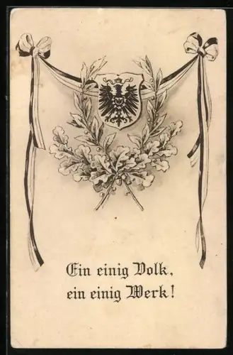 AK Schild mit Reichsadler, Lorbeer- & Eichelzweige