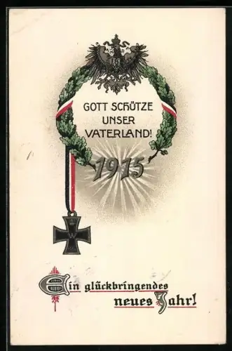 AK Neujahrsgruss, Eisernes Kreuz, Reichsadler, Eichenkranz