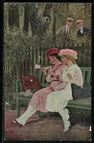 Künstler-AK R. Borrmeister: Blumenorakel, Mädchen mit Margerite