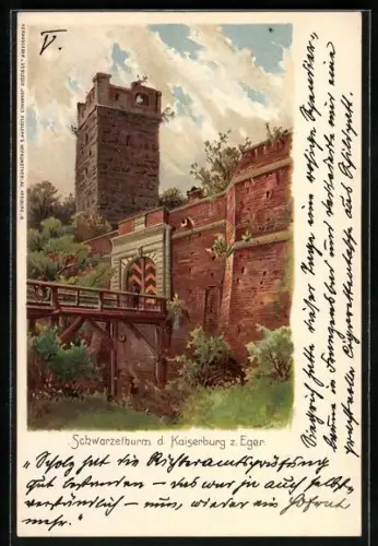 Lithographie Eger, Kaiserburg, Ansicht vom Schwarzethurm
