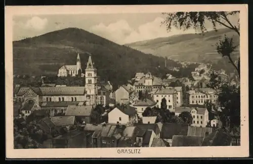 AK Graslitz, Ortsansicht mit Kirche