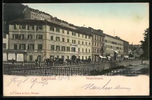 AK Karlsbad, Kaiserstrasse mit Hotel Paradies