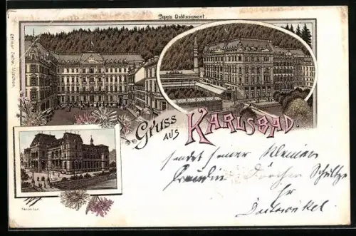 Lithographie Karlsbad, Restaurant Pupp`s Etablissement, Kaiserbad