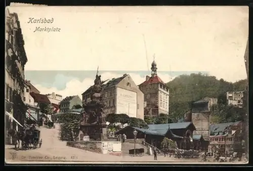 AK Karlsbad, Partie am Marktplatz