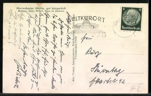 AK Marienbad, Hotel Marienbader Mühle, Inh. Gebr. Wilfert