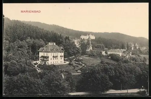 AK Marienbad, Ortsansicht am Waldesrand