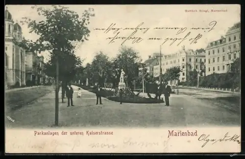 AK Marienbad, Parkanlagen der unteren Kaiserstrasse