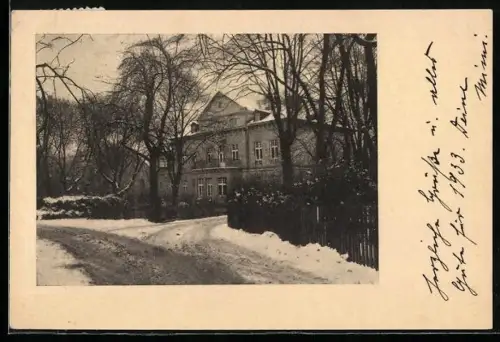 Foto-AK Karlsbad, Verschneite Partie im Ort