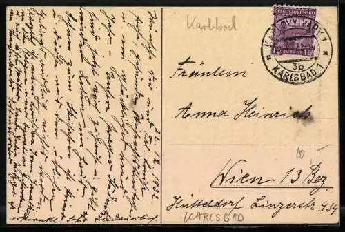 Foto-AK Karlsbad, Verschneite Partie im Ort