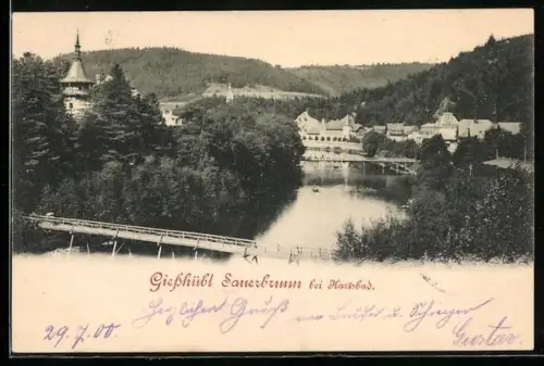 AK Giesshübl Sauerbrunn, Ortsansicht aus der Vogelschau