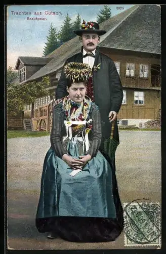 AK Gutach, Brautpaar in Hochzeitstracht