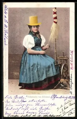 AK Dame in Volkstracht aus Schonach
