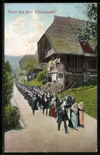 AK Schwarzwälder Tracht, Ansicht vom Hochzeitszug von Mühlenbach