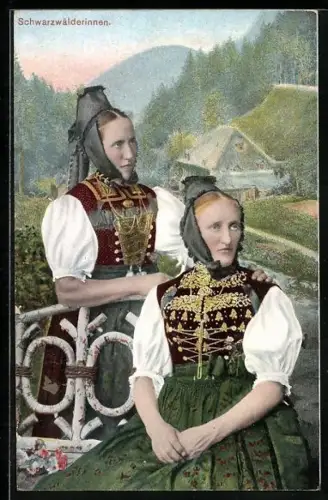 AK Schwarzwälderinnen in Schwarzwälder Tracht