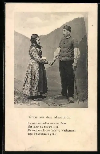 AK Paar aus dem Münstertal in Trachten