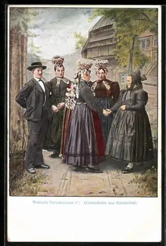 AK Badische Volkstrachten, Glotterthäler aus Glotterthal, Schäppel