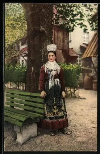 AK Schapbach, Mädchen im Hochzeitsschmuck, Schwarzwälder Tracht