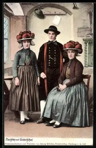 AK Schwarzwälder Familie in Trachten aus dem Gutachtal