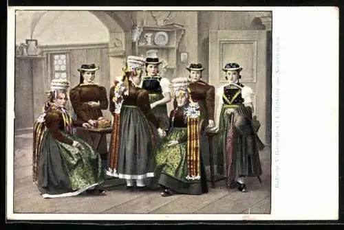 AK Badische Volkstrachten, Elzthäler aus Niederwinden, Schwarzwälderinnen