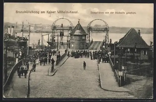 AK Brunsbüttelkoog, Am Kaiser Wilhelm-Kanal mit Dampffähre von der Südseite gesehen
