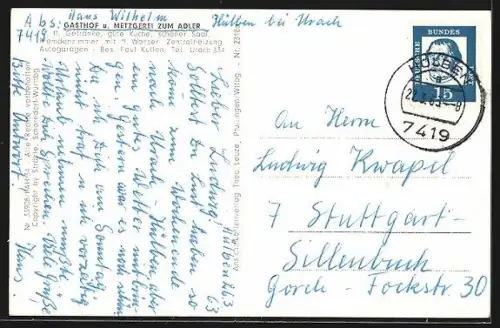 AK Hülben, Gasthof zum Adler, Teilansicht mit Strassenpartie