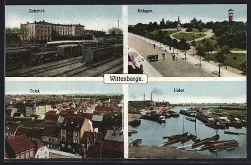 AK Wittenberge, Bahnhof, Anlagen, Hafen, Totalansicht