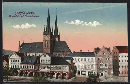 AK Saalfeld /Saale, Marktplatz mit Johanniskirche