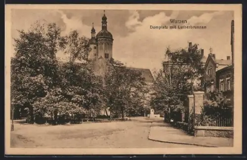 AK Wurzen, Domplatz mit Lutherbrunnen