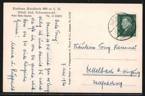 AK Hundseck /Nördl. bad. Schwarzwald, Kurhaus Hundseck