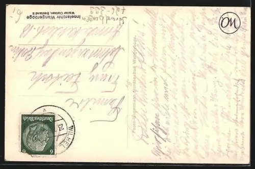 Foto-AK Wangerooge, Sandburg mit Segelschiff am Strand