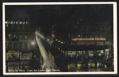 AK Berlin, Café Viktoria bei Nacht, Unter den Linden