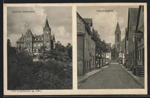 AK Osterspay a. Rh., Bäckerei P. Wilbert, Schloss Liebeneck, Hauptstrasse