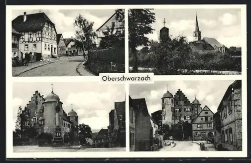 AK Oberschwarzach / Ufr., Schloss, Kirche, Fachwerkhäuser