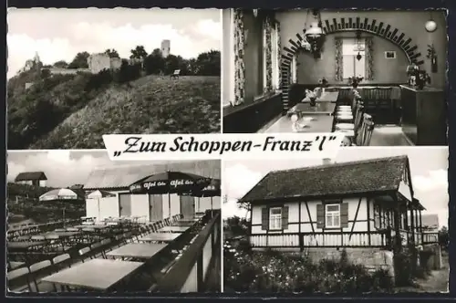 AK Gössenheim /Ufr., Gasthof Weinschenke Zum Schoppen-Franz`l, Burgruinen Homburg-Gössenheim