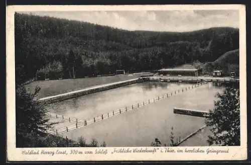 AK Wolfersdorf bei Neustadt, Fiedlers Gasthaus Zum Schüsselgrund, Waldbad Herzog Ernst