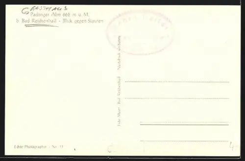 AK Bad Reichenhall, Gasthaus Padinger Alm, Blick gegen Staufen