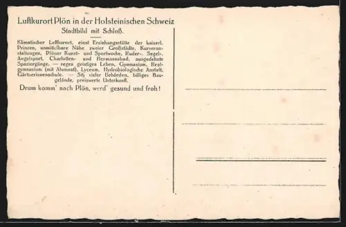 AK Plön in der Holsteinischen Schweiz, Stadtbild mit Schloss vom Flugzeug aus