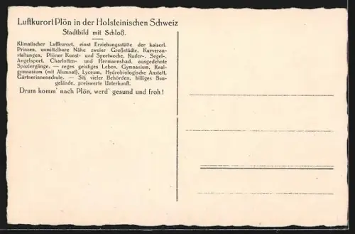 AK Plön in der Holsteinischen Schweiz, Stadtbild mit Schloss vom Flugzeug aus