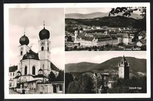 AK Metten /Deggendorf, Klosterkirche, Kloster Metten, Schloss Egg
