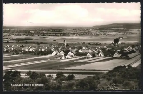 AK Kiebingen /Tübingen, Ortsansicht mit Kirche und umliegenden Feldern