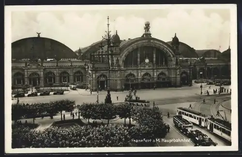 AK Frankfurt a. M., Hauptbahnhof, Strassenbahnen, Vorplatz
